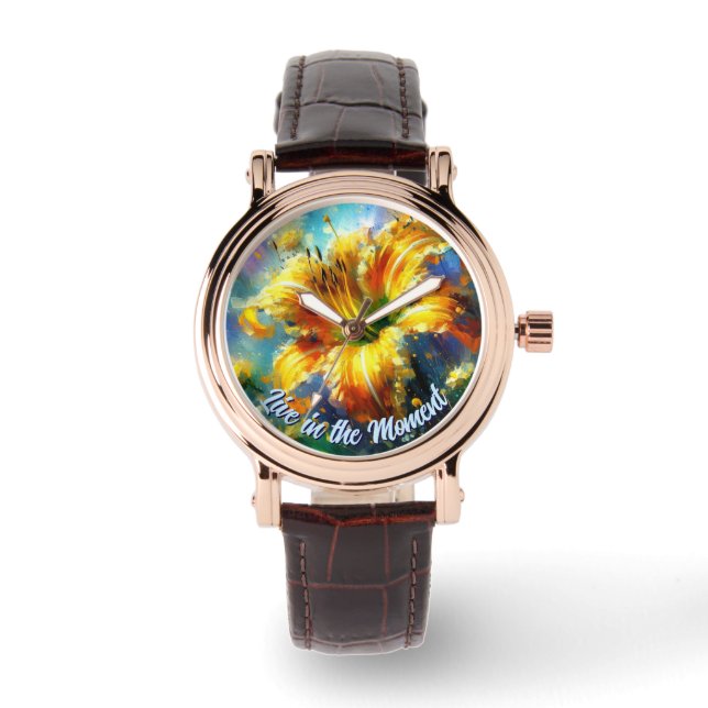 Daylily Daylilies Flower Yellow Teal Personalized Armbanduhr (Vorderseite)