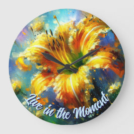 Daylily Daylilies Flower Yellow Teal Personalized Große Wanduhr