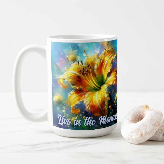 Daylily Daylilies Flower Yellow Teal Personalized Kaffeetasse (Mit Donut)