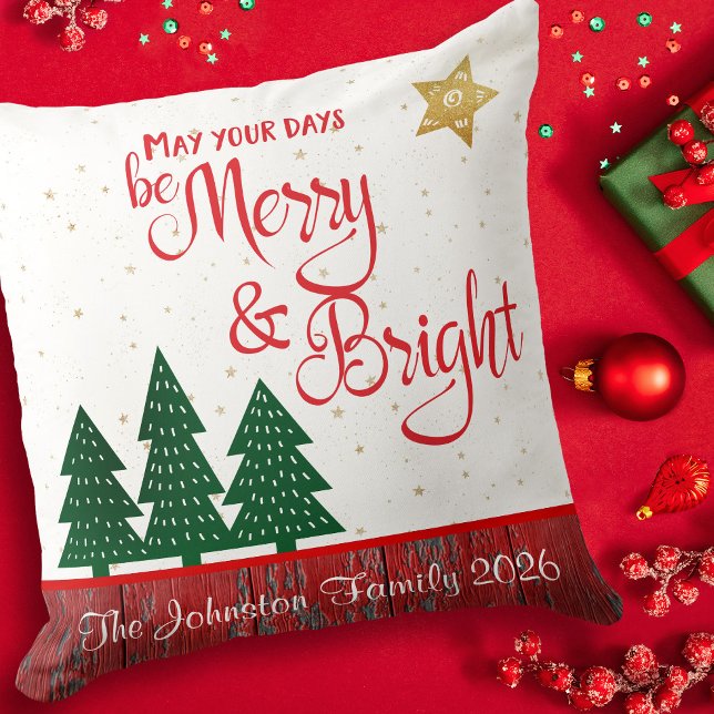 Days are Merry Tree Gold Star Monogram Name Kissen (Von Creator hochgeladen)