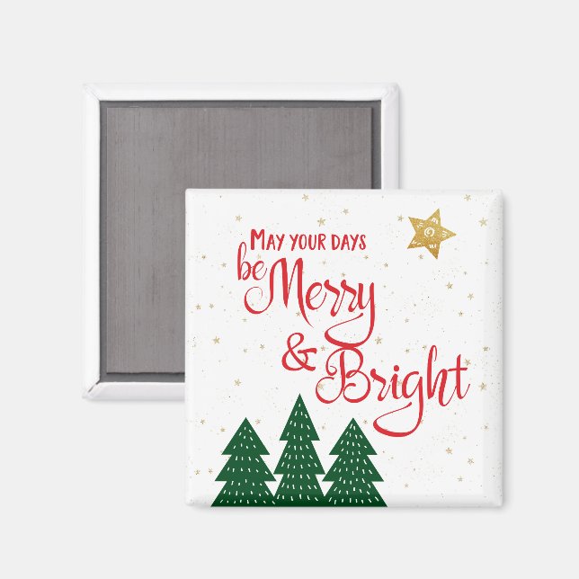 Days Merry Bright Rustic Trees Gold Star Weihnacht Magnet (Vorderseite/Rückseite)