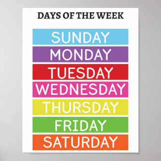 Days of the week educational poster