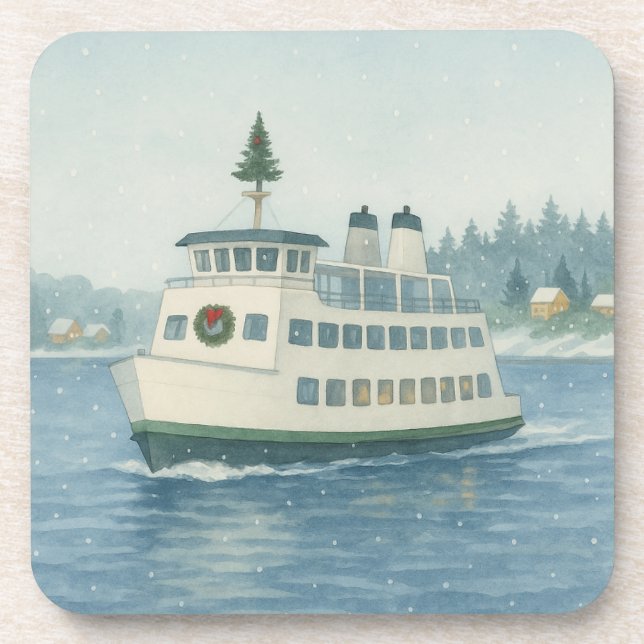 Daytime Ferry Christmas Card Getränkeuntersetzer (Vorderseite)
