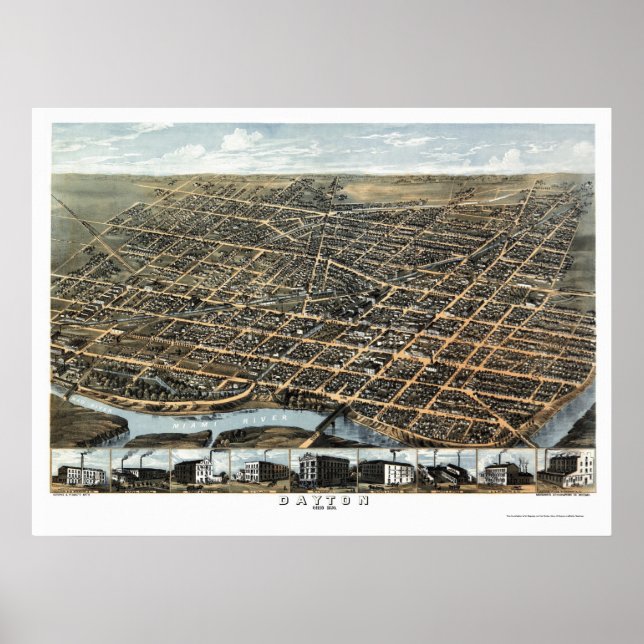 Dayton, OH Panorama Karte - 1870 Poster (Vorne)