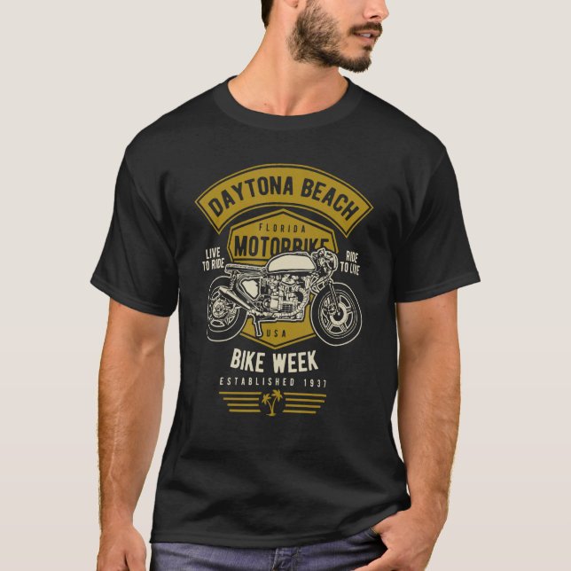 Daytona Beach Bike Week Retro Motorrad Design T-Shirt (Vorderseite)