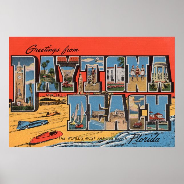 Daytona Beach, Florida - Große Briefmarkenszenen Poster (Vorne)