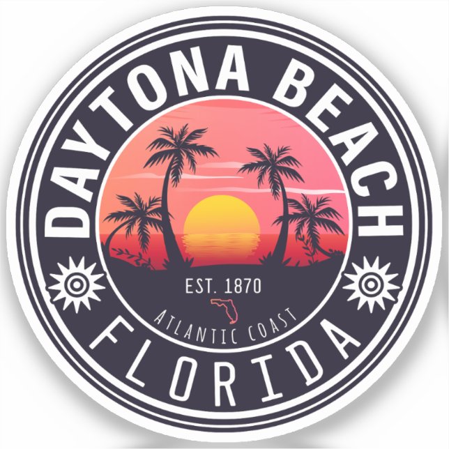 Daytona Beach Florida Palm Trees Souvenirs 60er Aufkleber (Vorderseite)