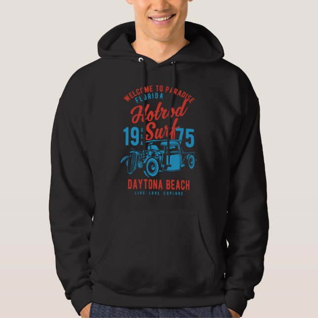Daytona Beach Florida Retro Hotrod Surf  1 Hoodie (Vorderseite)
