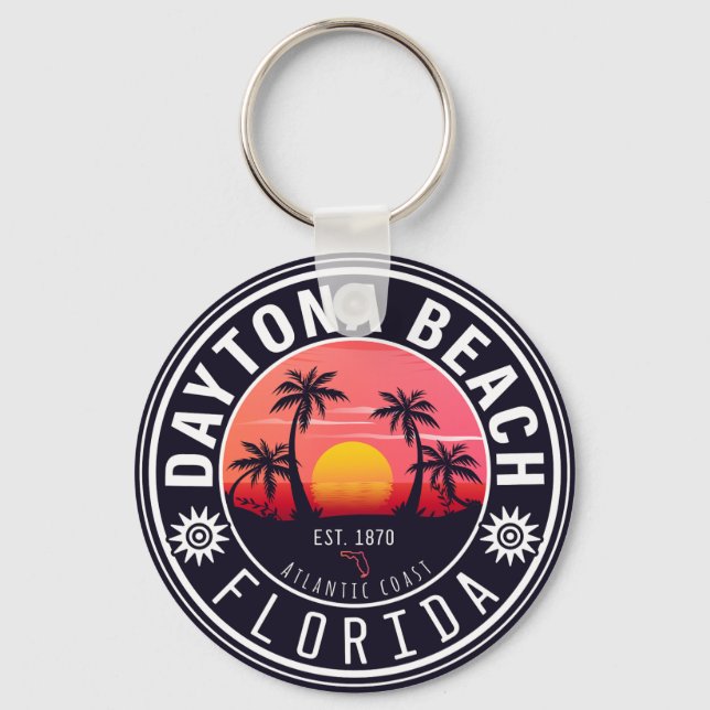 Daytona Beach Florida Retro Sunset Souvenirs 80er Schlüsselanhänger (Vorderseite)