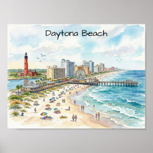 Daytona Beach Küstencharme Wasserfarbenkunst Poster