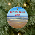 Daytona Beach Ornament<br><div class="desc">Photograph of the beach at Daytona Beach,  Florida. Customizable text reads,  "Daytona Beach 2013" on the front and "The Best Vacation Ever."</div>