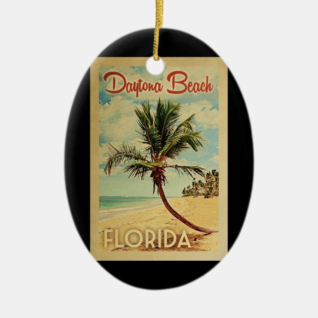 Daytona Beach Palm Tree Vintage Travel Keramik Ornament (Vorne)