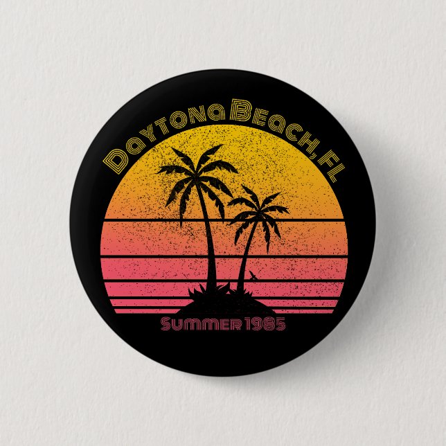 Daytona Beach Retro Sunset Palms Button (Vorderseite)