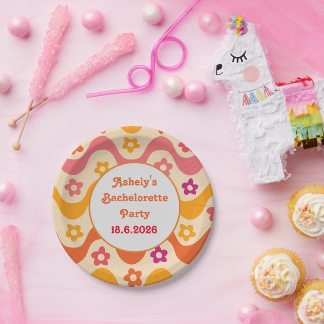 Dazed and Verlobt Retro 70er Junggeselinnen-Abschi Pappteller (Party)