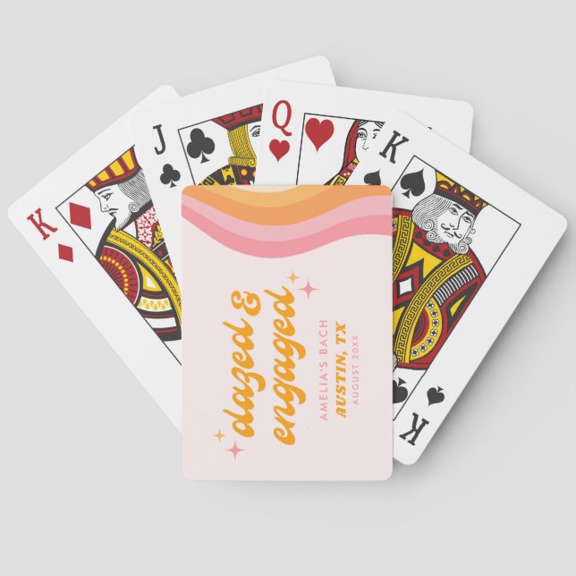 Dazed & Verlobt Groovy Pink & Orange Bachelorette Spielkarten (Rückseite)