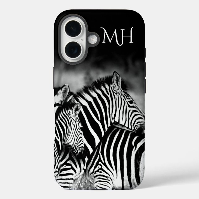 Dazzle der Zebra Monogramm iPhone 16 Hülle (Rückseite)