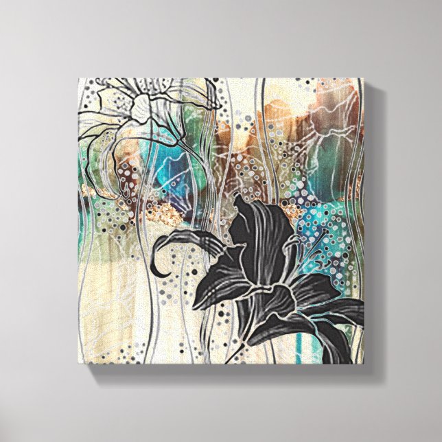 "Dazzling Black Bloom" 10" x 10" Leinwanddruck (Vorderseite)