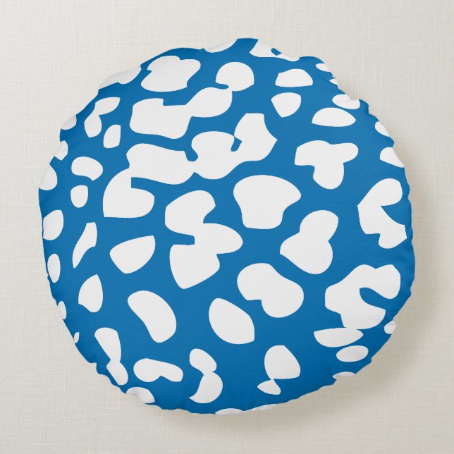 Dazzling Blau und Weiß Leopard Print Round Kissen (Rückseite)