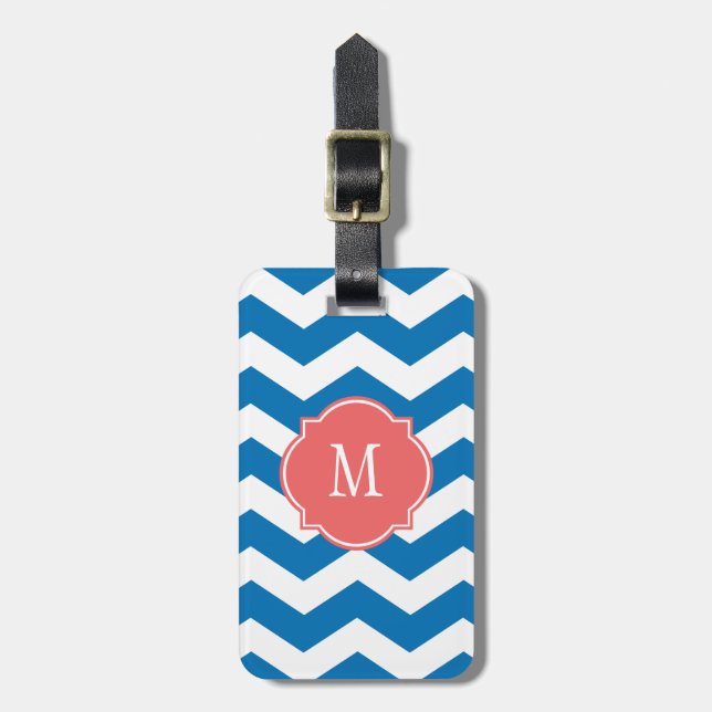Dazzling Blue & White Zickzack Monogram Gepäckanhä Gepäckanhänger (Vorderseite vertikal)