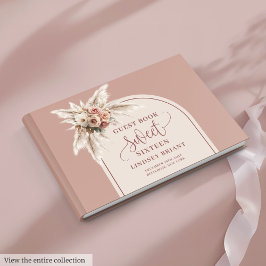 Dazzling Boho Dusty Rose Pampas Floral Sweet 16th Gästebuch