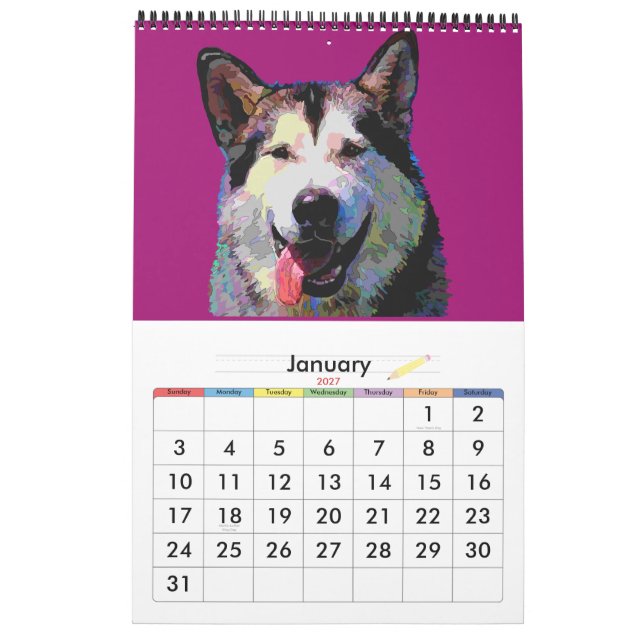 Dazzling Chiens Peintures 2012 Calendrier (Jan 2027)