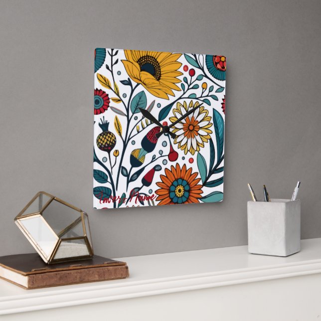 Dazzling Daisy Delight: Ein floraler Mode-Favorit Quadratische Wanduhr (Büro)