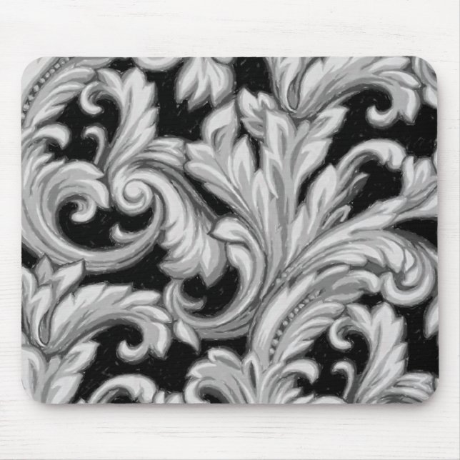 Dazzling Damask, Grau und Schwarz Mousepad (Vorne)