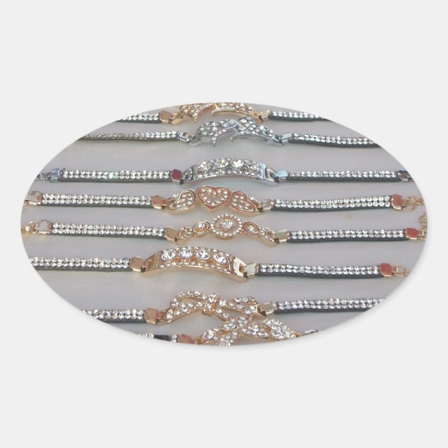 Dazzling dekorierte Diamant Kettenkunstschmuck Ovaler Aufkleber (Vorderseite)