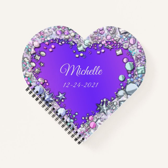 Dazzling Gemische PERSONALISIERT NAME Lila Herz Notizbuch (Vorderseite)