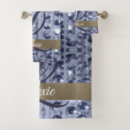 Dazzling Glittery Blue Beads Monogram Badhandtuch Set