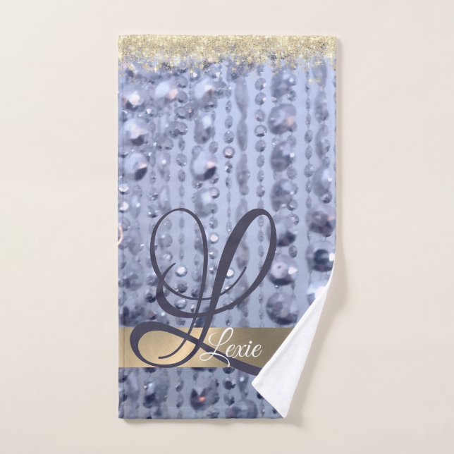 Dazzling Glittery Blue Beads Monogram Badhandtuch Set (Handtuch)
