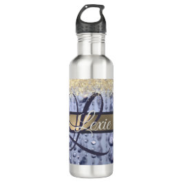 Dazzling Glittery Blue Beads Monogram    Edelstahlflasche