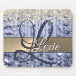 Dazzling Glittery Blue Beads Monogram Mousepad