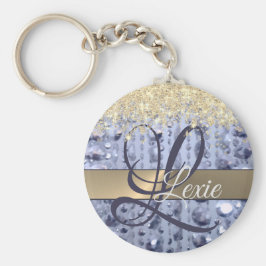 Dazzling Glittery Blue Beads Monogram Schlüsselanhänger
