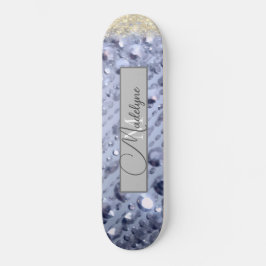 Dazzling Glittery Blue Beads Monogram Skateboard