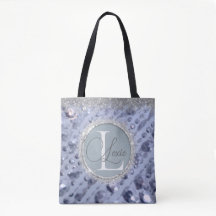 Dazzling Glittery Blue Beads Monogram Totbeutel