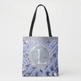 Dazzling Glittery Blue Beads Monogram Totbeutel Tasche