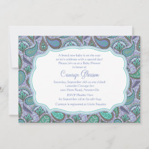 Dazzling Paisley Blue Baby Einladung