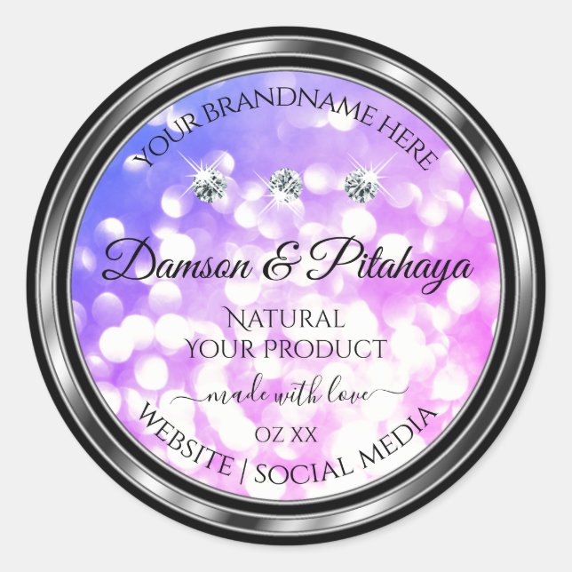 Dazzling Pink Blue Glitzer Product Labels Diamonds Runder Aufkleber (Vorderseite)