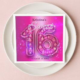Dazzling Pink Gemstone Numbers Sweet 16 Serviette