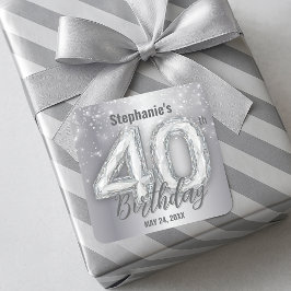  Dazzling Silver Sparkling Diamond 40th Birthday  Quadratischer Aufkleber