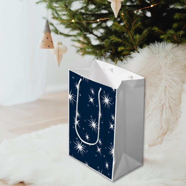 Dazzling White Blue Christmas Starry Sky Mittlere Geschenktüte (Dazzling White Blue Christmas Starry Sky Medium Gift Bag)