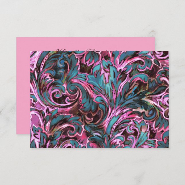 Dazzzling Damask rose Turquoise Carte de réponse B (Devant / Derrière)