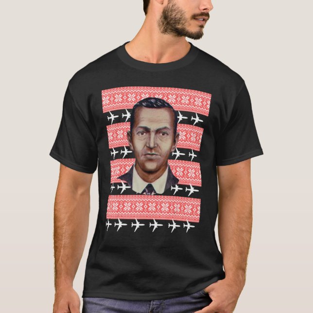 DB Cooper Ugly Christmas Sweater High Jacker Plane T-Shirt (Vorderseite)