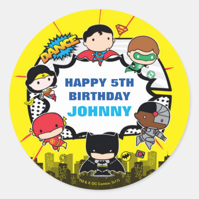 DC-Comic | Justice League - Chibi Birthday Runder Aufkleber (Vorderseite)