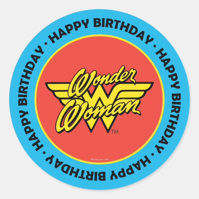 DC-Comic | Wonder Woman Logo | Happy Birthday Runder Aufkleber (Vorderseite)