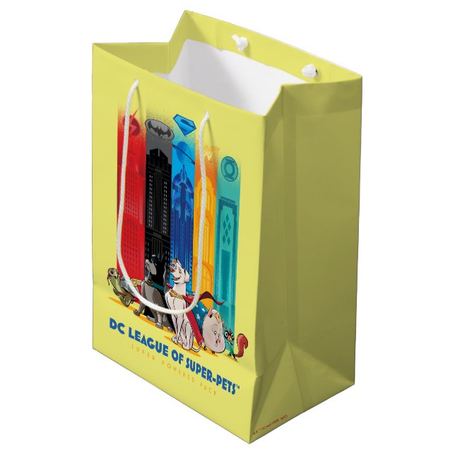 DC Liga der Super-Pets Metropolis Towers Mittlere Geschenktüte (Vorderseite Schrägansicht)