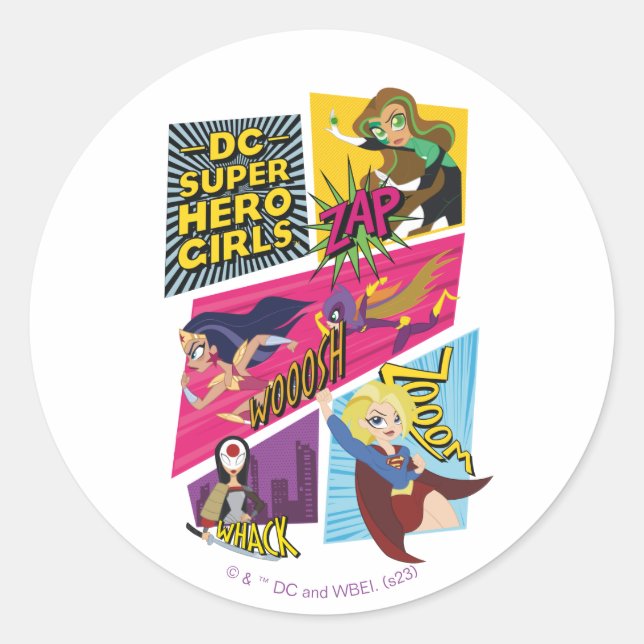 DC Super Hero Girls Action Panels Runder Aufkleber (Vorderseite)