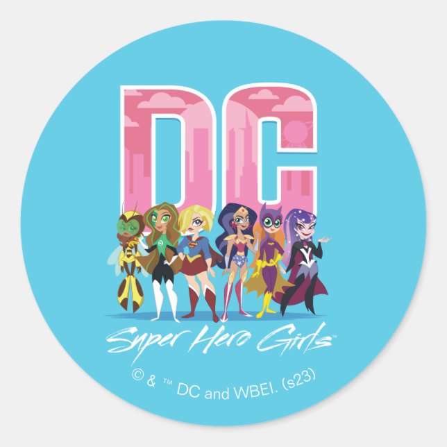 DC Super Hero Girls Lineup Runder Aufkleber (Vorderseite)