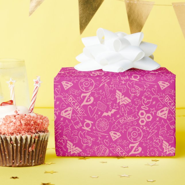 DC Super Hero Girls Pink Icon Muster Geschenkpapier (Geburtstagsparty)